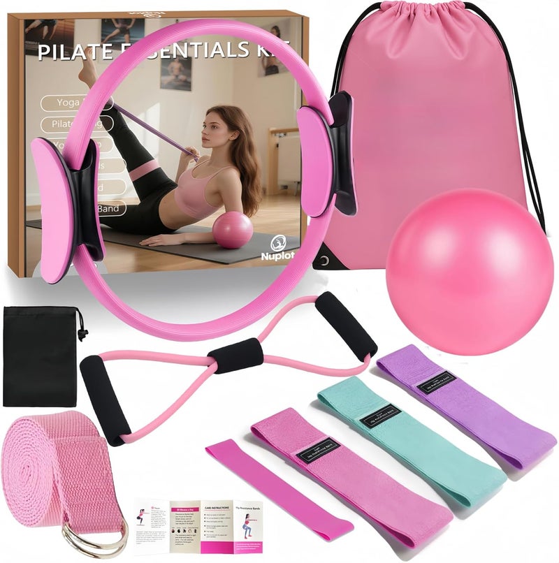 Nuplot Pilates Equipment 15" Pilates Ring Plus, Pilates Kit for Home Workouts, Pilates Essentials Kit for Women with Pilates Ring and Ball Set, Booty Bands, Figure 8 Resistance Band, Yoga Band - Image 1